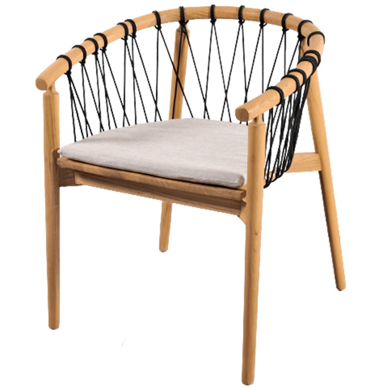 Καρέκλα με σκελετό από μασίφ ξύλο Teak και βαμβακερό κορδόνι. Διάσταση προϊόντος 59Χ63Χ77Η