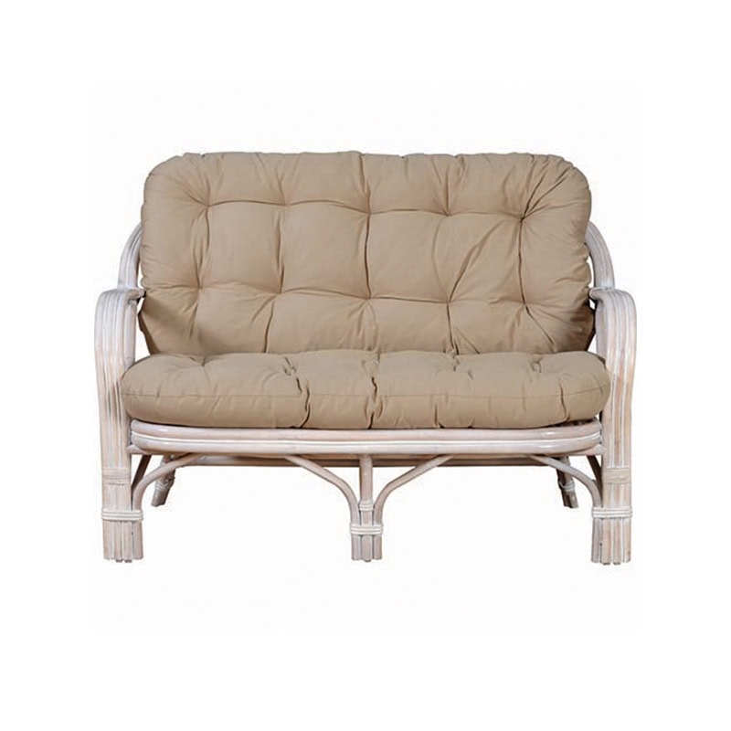 Καναπές Golf διθέσιος, τρικάλαμος από φυσικό καλάμι/μπαμπού σε white wash απόχρωση. Διάσταση προϊόντος : 130X70X90H