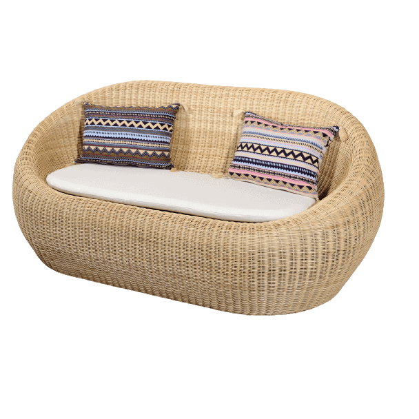 Καναπές διθέσιος Apple ls από φυσικό Rattan με μαξιλάρι. Διάσταση προϊόντος: 160X90X73H