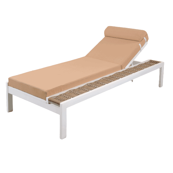 Ξαπλώστρα αλουμινίου με πλεχτό κορδόνι. Διατίθεται σε διάφορα χρώματα. Διάσταση προϊόντος : 196X92X42H