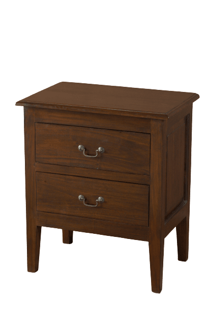 Χειροποίητο τύπου Colonial κομοδίνο με δύο συρτάρια, από μασίφ μαόνι σε σκούρο καφέ χρώμα. Ένα χειροποίητο κομοδίνο τύπου Colonial, με δύο συρτάρια, από μασίφ μαόνι σε σκούρο καφέ χρώμα είναι ένα έπιπλο με διαχρονική κομψότητα και πλούσια αισθητική. Συνδυάζει την υψηλή ποιότητα του μαονιού με τον κλασικό, αποικιακό σχεδιασμό και τη χειροποίητη κατασκευή. Είναι κατασκευασμένο από μασίφ ξύλο μαόνι, ένα τροπικό σκληρό ξύλο που φημίζεται για την αντοχή, τη στιβαρότητα και την ομορφιά του. Το σκούρο καφέ χρώμα αναδεικνύει τα φυσικά νερά του ξύλου. Το στυλ Colonial χαρακτηρίζεται από απλές, αλλά κομψές γραμμές, συχνά με διακριτικά σκαλίσματα ή πόδια με καμπύλες. Η χειροποίητη κατασκευή προσθέτει μια μοναδική πινελιά σε κάθε κομμάτι. Τα δύο συρτάρια προσφέρουν πρακτικό αποθηκευτικό χώρο για να οργανώσετε τα προσωπικά σας αντικείμενα δίπλα στο κρεβάτι. Αν και το στυλ του είναι κλασικό, μπορεί να ενσωματωθεί σε διάφορα στυλ διακόσμησης, από το πιο παραδοσιακό έως το μοντέρνο, δημιουργώντας μια ζεστή και πολυτελή ατμόσφαιρα. Διάσταση προϊόντος: 60X70X40H
