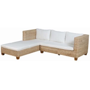 Καναπές γωνία 2 τεμαχίων με μαξιλάρια σε λευκή απόχρωση από φυσικό banana leaf. Διάσταση προϊόντος: 220Χ180Χ70