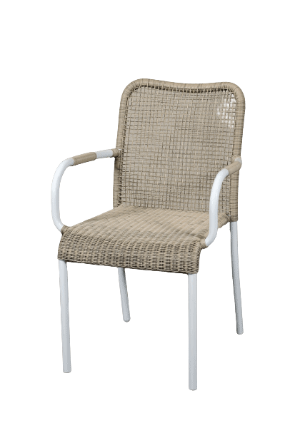 Καρέκλα VULTA με συνθετικό Rattan της εταιρίας VIRO. Σε απόχρωση του πούρου. Διάσταση προϊόντος: 55X60X86H