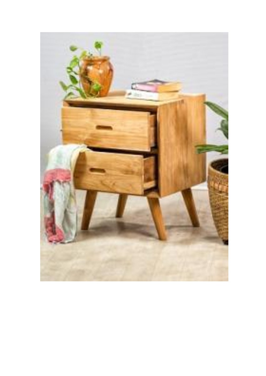 Minimal κομοδίνο Bongo από ξύλο Teak. Το minimal κομοδίνο από ξύλο Teak είναι ένα συγκεκριμένο προϊόν που διατίθεται στην αγορά, χαρακτηρίζεται από τη χρήση του ανθεκτικού ξύλου teak και τον λιτό, σύγχρονο σχεδιασμό του. Είναι ιδανικό για όσους αναζητούν ένα έπιπλο με καθαρές γραμμές και φυσικά υλικά για την κρεβατοκάμαρά τους. Το κομοδίνο έχει minimal design, που σημαίνει ότι οι γραμμές του είναι καθαρές και απλές. Προσφέρει πρακτικό αποθηκευτικό χώρο δίπλα στο κρεβάτι, ενώ η λεία επιφάνειά του είναι ιδανική για την τοποθέτηση διακοσμητικών ή φωτιστικών. Διάσταση προϊόντος : 50X60X40