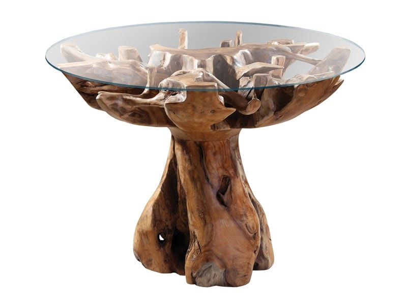 Τραπέζι ροτόντα από ρίζα Teak με τζάμι - 131089