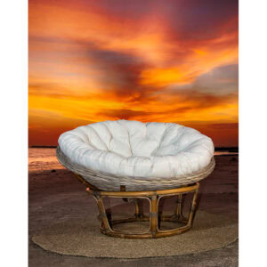 31421R Πολυθρόνα στρογγυλή χειροποίητη PAPASAN από φυσικό Rattan με μαξιλάρια. Διάσταση προϊόντος: Φ100X32H