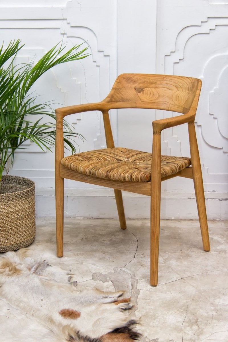 Καρέκλα από ξύλο teak και rush κάθισμα - 122358