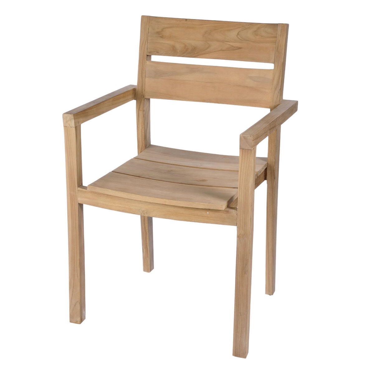 Καρέκλα από ξύλο teak σε φυσική απόχρωση. Με κενά σε κάθισμα και πλάτη. Κατάλληλη σε εξωτερικό και εσωτερικό χώρο. Διάσταση προϊόντος : 58X55X80H