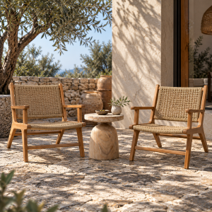 Lounge πολυθρόνα από ξύλο teak με συνθετικό rattan