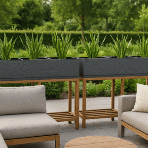 Ζαρντινιέρα από τσιμέντο με ξύλινη βάση - Ζαρντινιέρα (62700) Βάση (63006)