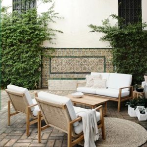 Σετ καθιστικού κήπου DUMAI 4 τεμαχίων με teak ξύλο, αλουμινένιο σκελετό, συνθετικό rattan και αναπαυτικά μαξιλάρια εξωτερικού χώρου