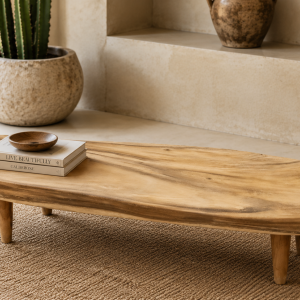 Coffee Table από μασίφ ξύλο Suar 160x60x43 cm με φυσικά νερά ξύλου και οργανικό σχεδιασμό.