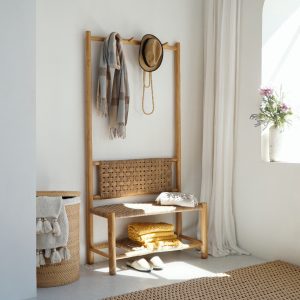 Πάγκος με κρεμάστρα COLMAR από teak και synthetic rattan