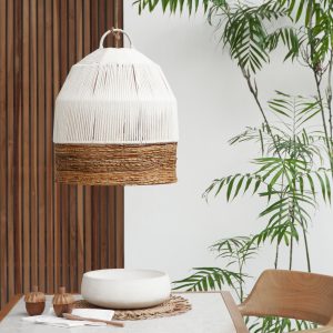 Laluna κρεμαστό φωτιστικό από banana leaf και macramé